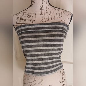 5/$25 Y2k Vertical Zone Striped Gray Tube Top One Size Fits All